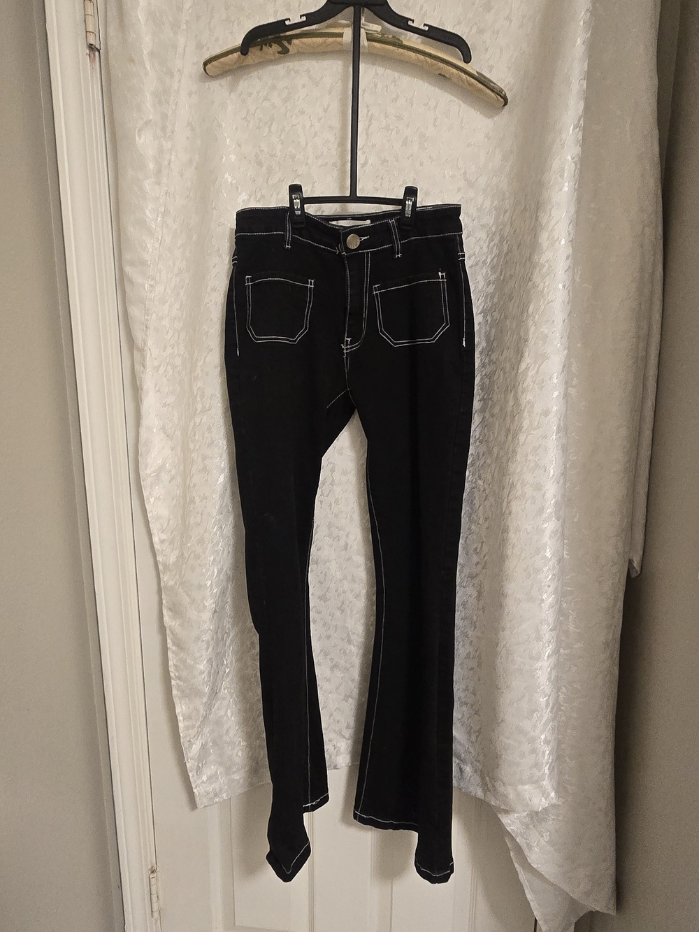 BAMBOO Black Flared Jeans with White Contrast Stitching